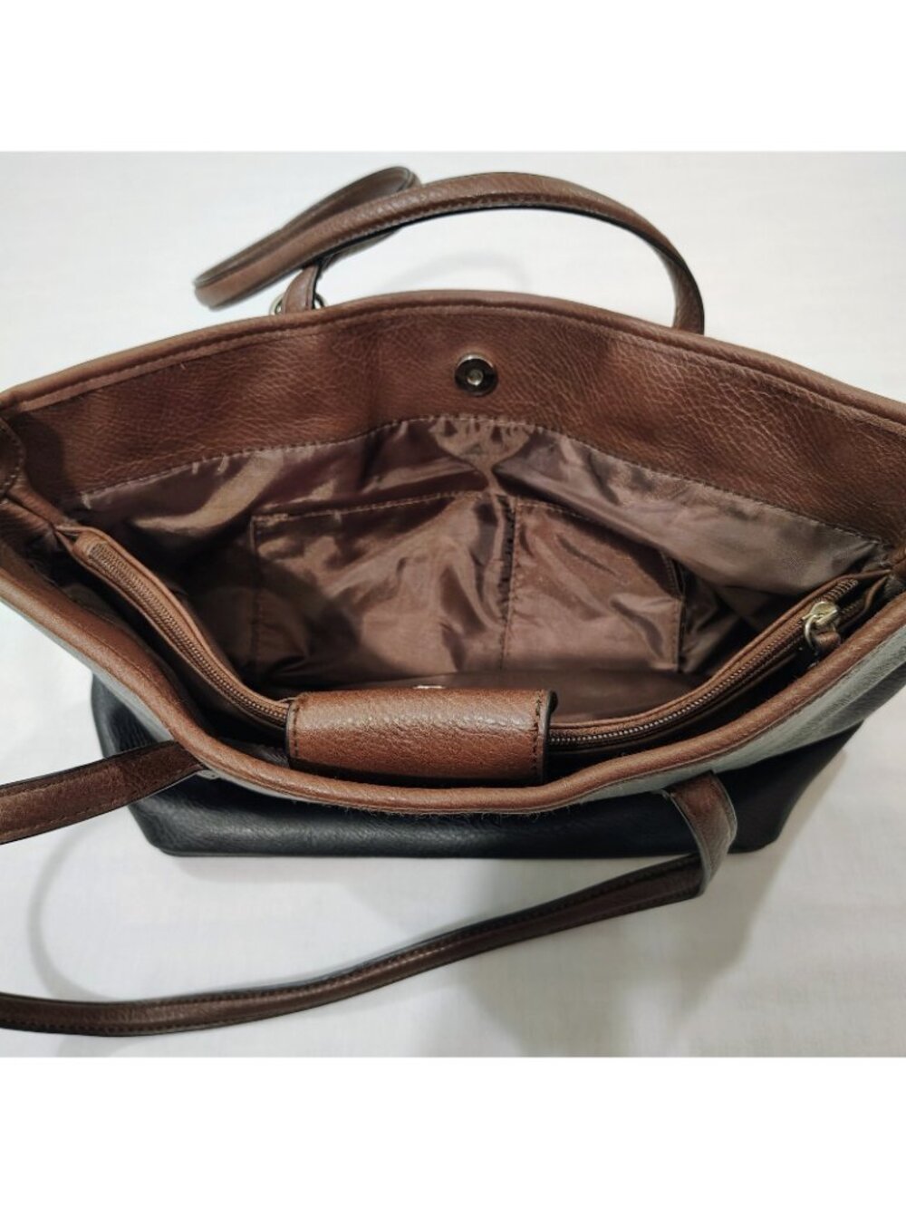 Bueno Tote Bag Black Brown Faux Leather Shoulder Purse Handbag Pockets - Picture 5 of 16